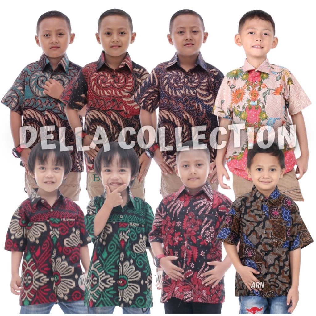 Kemeja Batik Anak Pendek Motif Manggar Merah Usia 1-12 Tahun