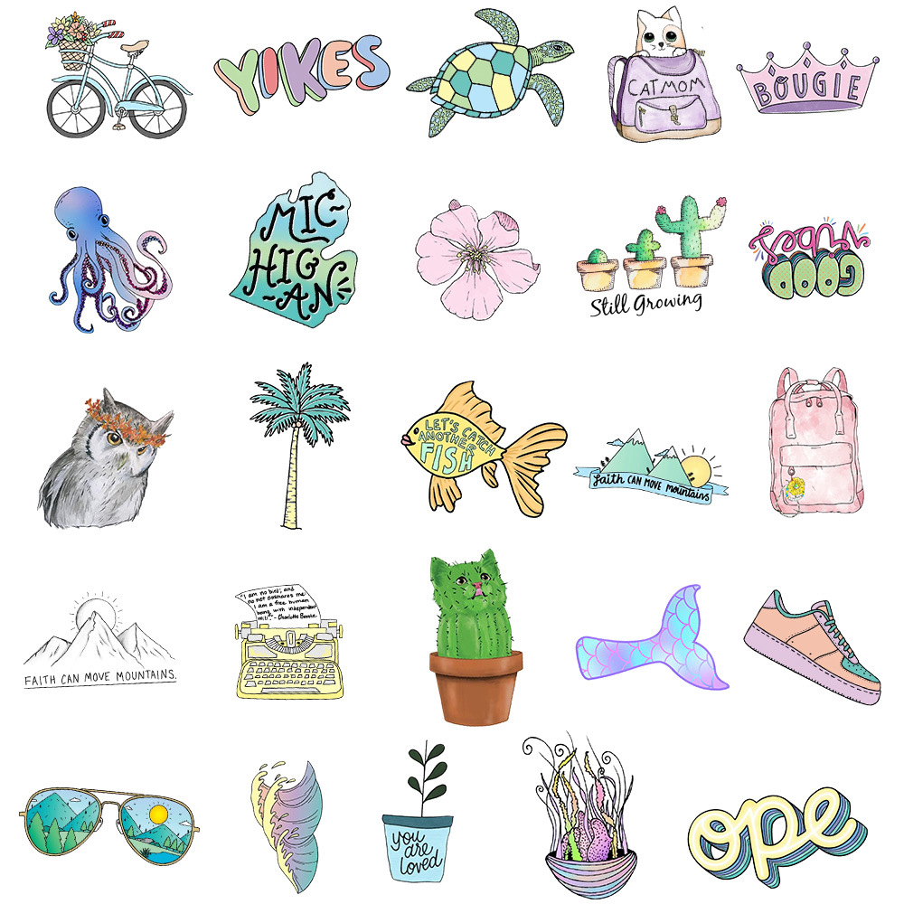 50 Pcs/set Colorful Summer Creative Graffiti Waterproof Luggage Piano Car Bike Stickers