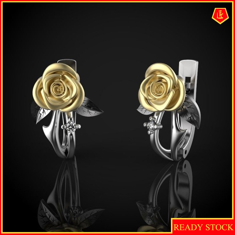 [Ready Stock]18K Gold Two-Tone Rose Earrings