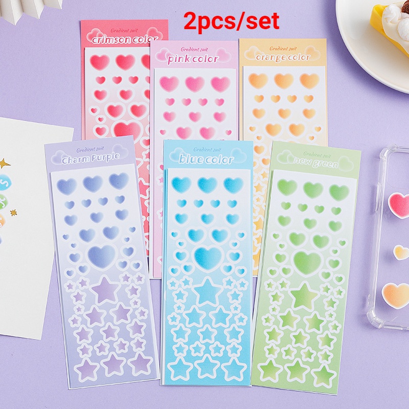 2pcs / set Stiker Desain Bintang / Hati Untuk Dekorasi Buku Catatan / Scrapbook DIY