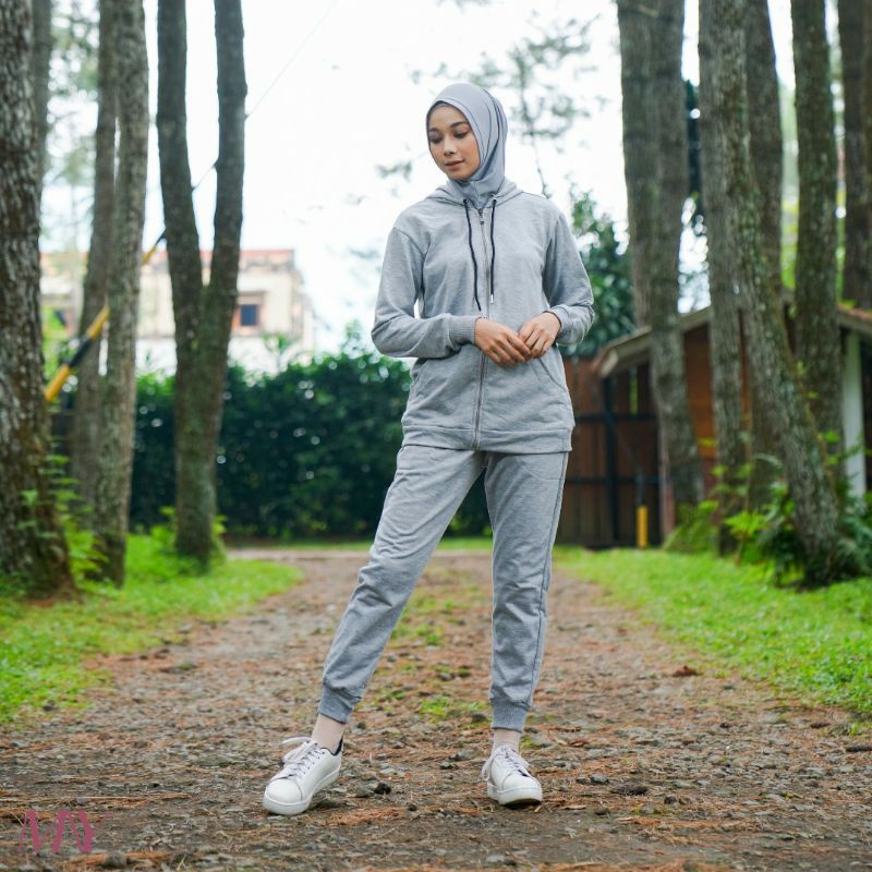 BAHAN BERKUALITAS BAJU OLAHRAGA WANITA MUSLIM MUSLIMAH SETELAN SENAM STELAN HODDIE JOGGER STELAN