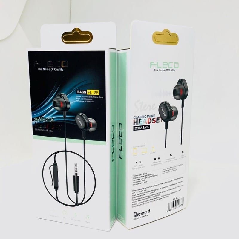 Headset FLECO FL-25 STEREO BASS Handsfree BASS Earphone  Universal With Mic NEW 100% ORIGINAL