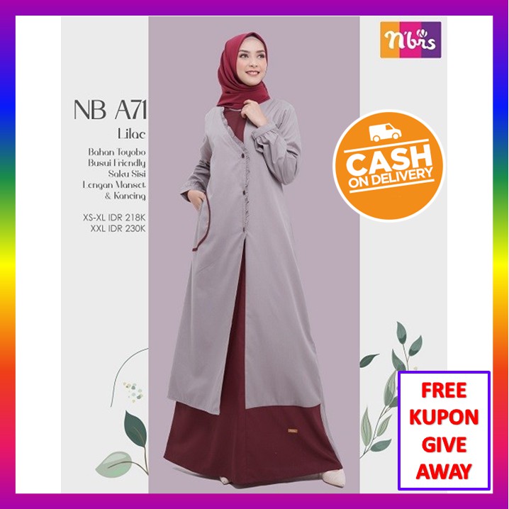 Nibras Gamis Terbaru 2021 Baju Gamis Nibras Wanita Warna Lilac Branded Original Ori Toyobo NB A71