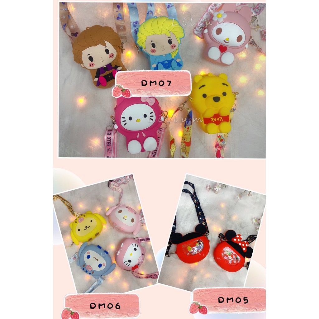 Tas Silikon Mini jelly bag DM05 DM06 DM07 Frozen Hello Kitty Melody Stella Dompet koin Purse bag anak