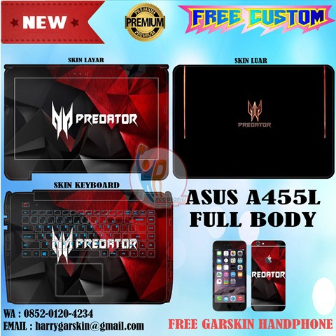 Original Garskin Laptop Full Body Asus A455L Motif Predator Free 1 Garskin HP