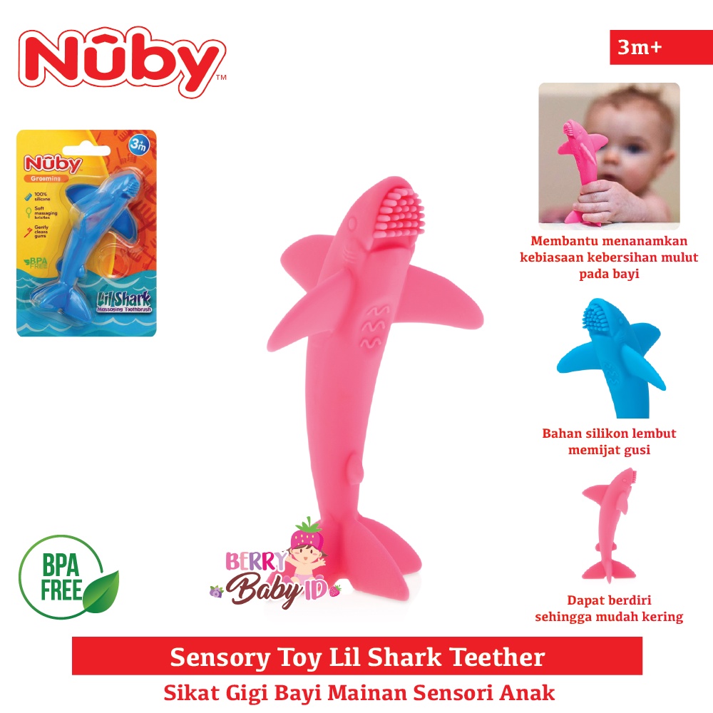 Nuby Sensory Toy Lil Shark Teether Sikat Gigi Bayi Anak Mainan Sensori Berry Mart