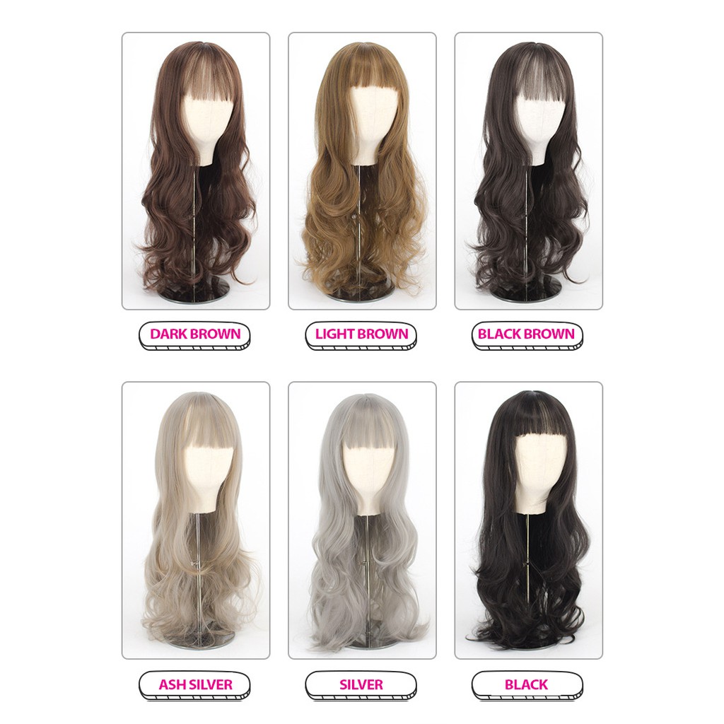 WDA-12 standar wig daily lolita rambut palsu panjang wavy curly gelombang poni