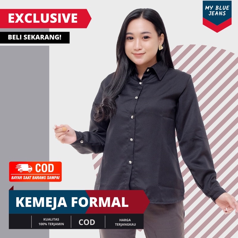 MYBLUE- Kemeja Polos Wanita Lengan Panjang Baju Atasan Basic Wanita Hem Blouse Wanita Kemeja Formal 