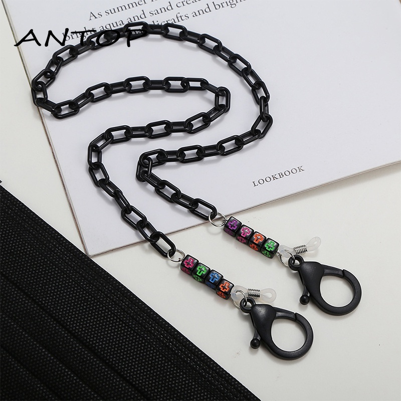 Hitam Smiley Face Mask Lanyard Acrylic Chain Lanyard Anti-Lost Face Mask Kalung Kacamata Rantai Aksesoris ANTOP