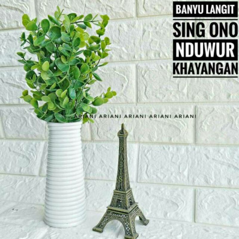 SET BUNGA PLASTIK EKALIPTUS DENGAN POT MELAMIN PUTIH