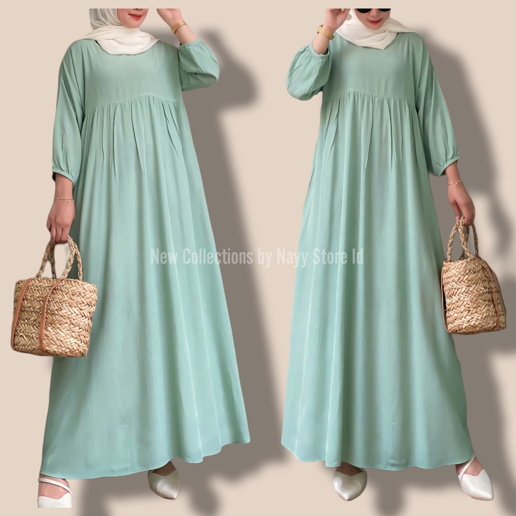Ghina Midi Dress Dres Jumbo Korea Muslim Korean Style Wanita Terbaru 2024 Big Size Rayon Crinkle Kek