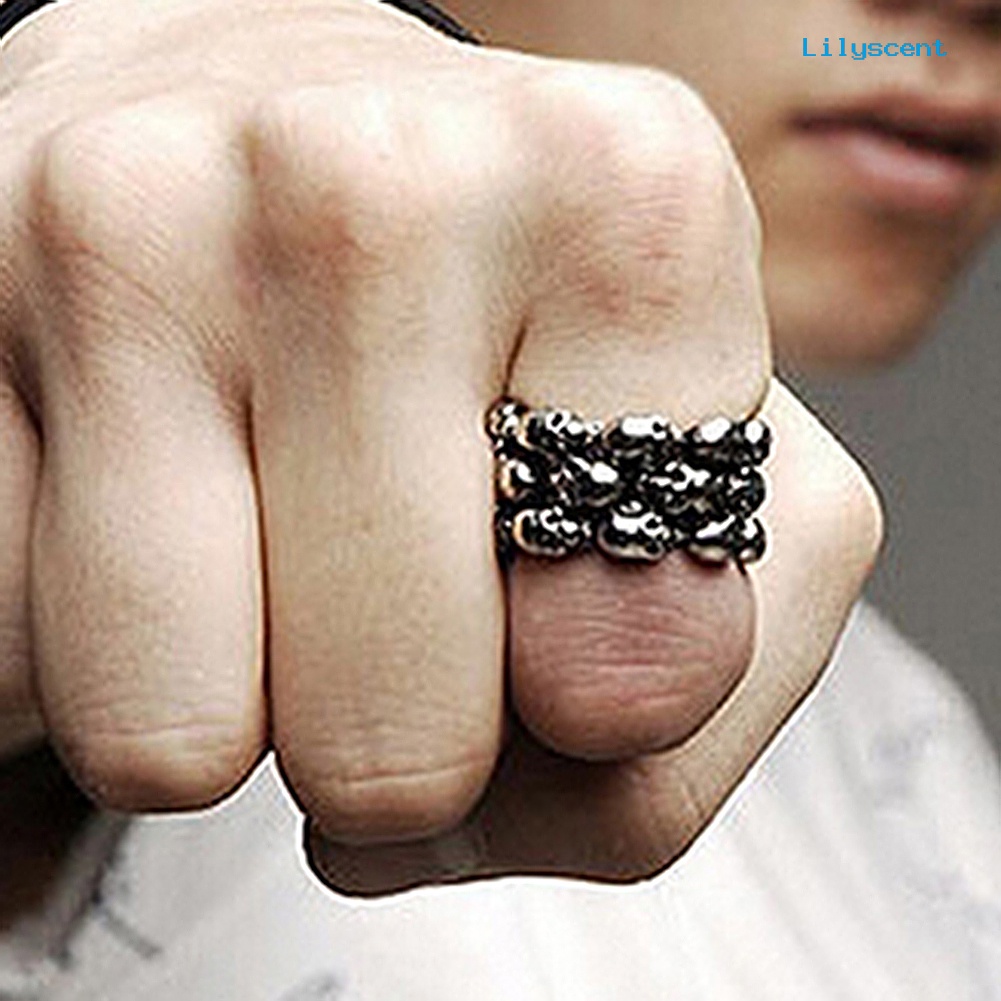 Ls 1Pc Cincin Knuckle Punk Gothic Desain Tengkorak Bahan Stainless Steel Untuk Pria