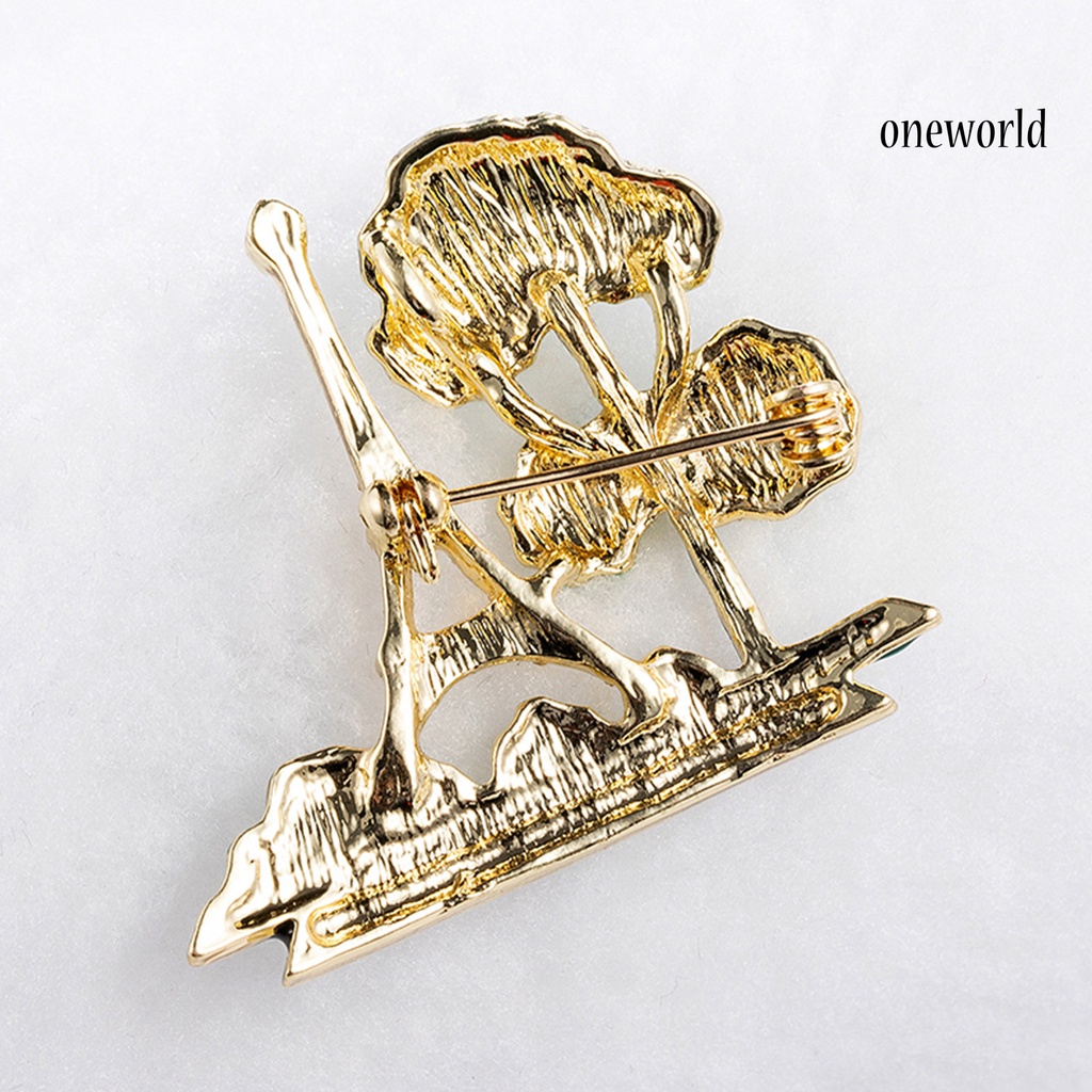 OW@ Ladies Eiffel Tower Tree Design Rhinestone Decor Brooch Pin Fashion Jewelry Gift