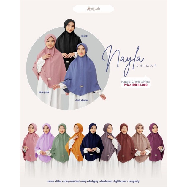 Khimar Naima dan nayla by Aisyah hijab | bahan crinkle airflow | khimar syari