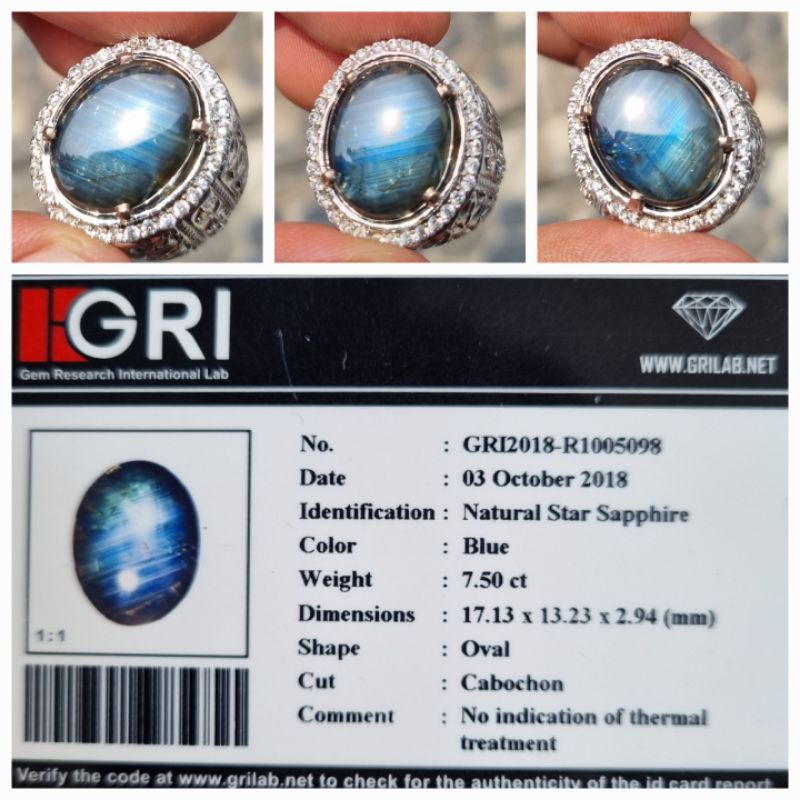 Natural Bangsing Biru Blue Star Sapphire No Heat Memo 7.50 crt