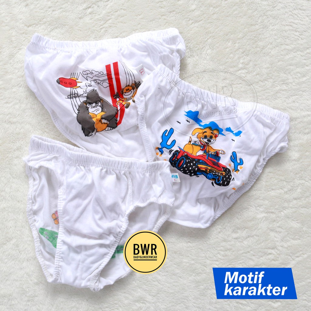 [ 3pc ] CD Wonder Kids PUTIH Mika | Celana Dalam Anak Motif Sablon - Bwr