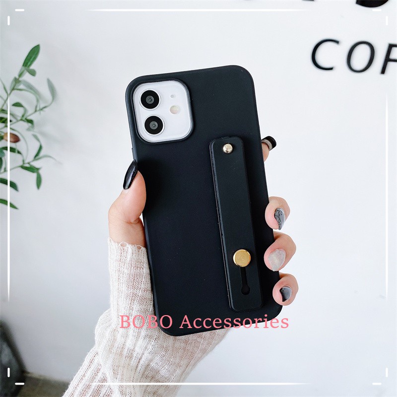 Vivo Y53s Y51 Y51A Case Macaron Wristband Strap Premium Soft Black Phone Cover