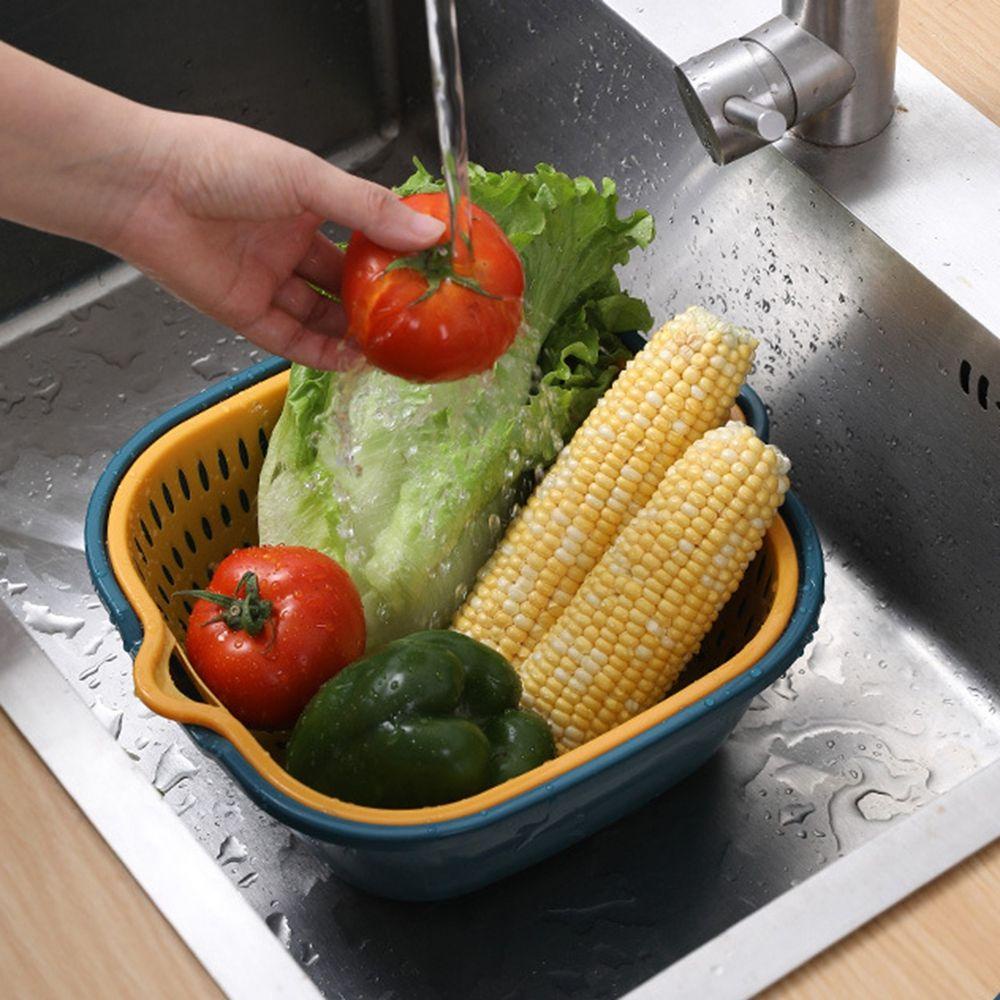 [Elegan] Keranjang Cuci Buah Bahan PP Multifungsi Set Gadget Dapur Rumah Tangga Lapisan Ganda Pembersih Sayuran Mencuci Colander