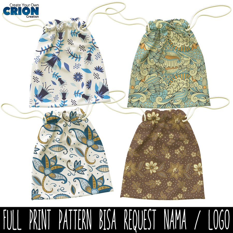 Full Print Pouch Serut Floral Batik Pattern Bisa Request Tulisan