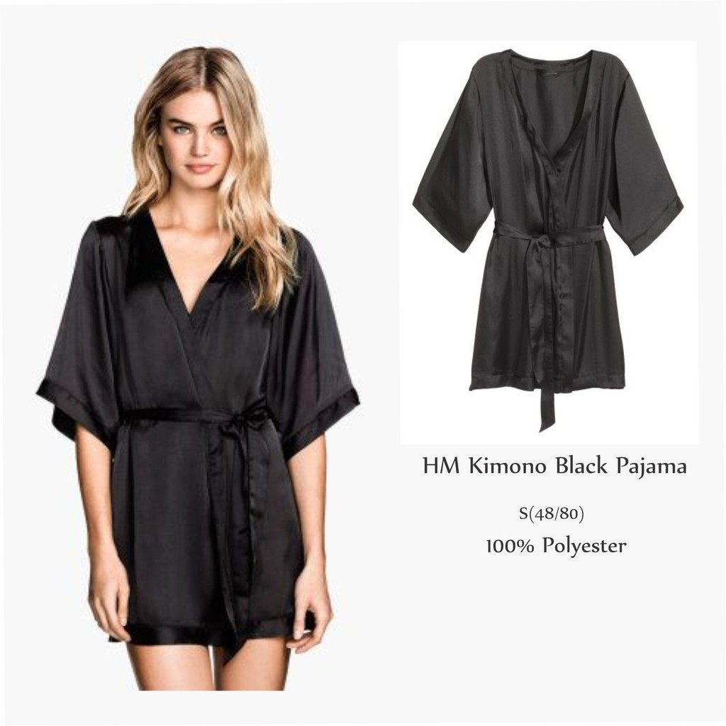 HM  Kimono Lace Pink - Black Pajama baju tidur wanita