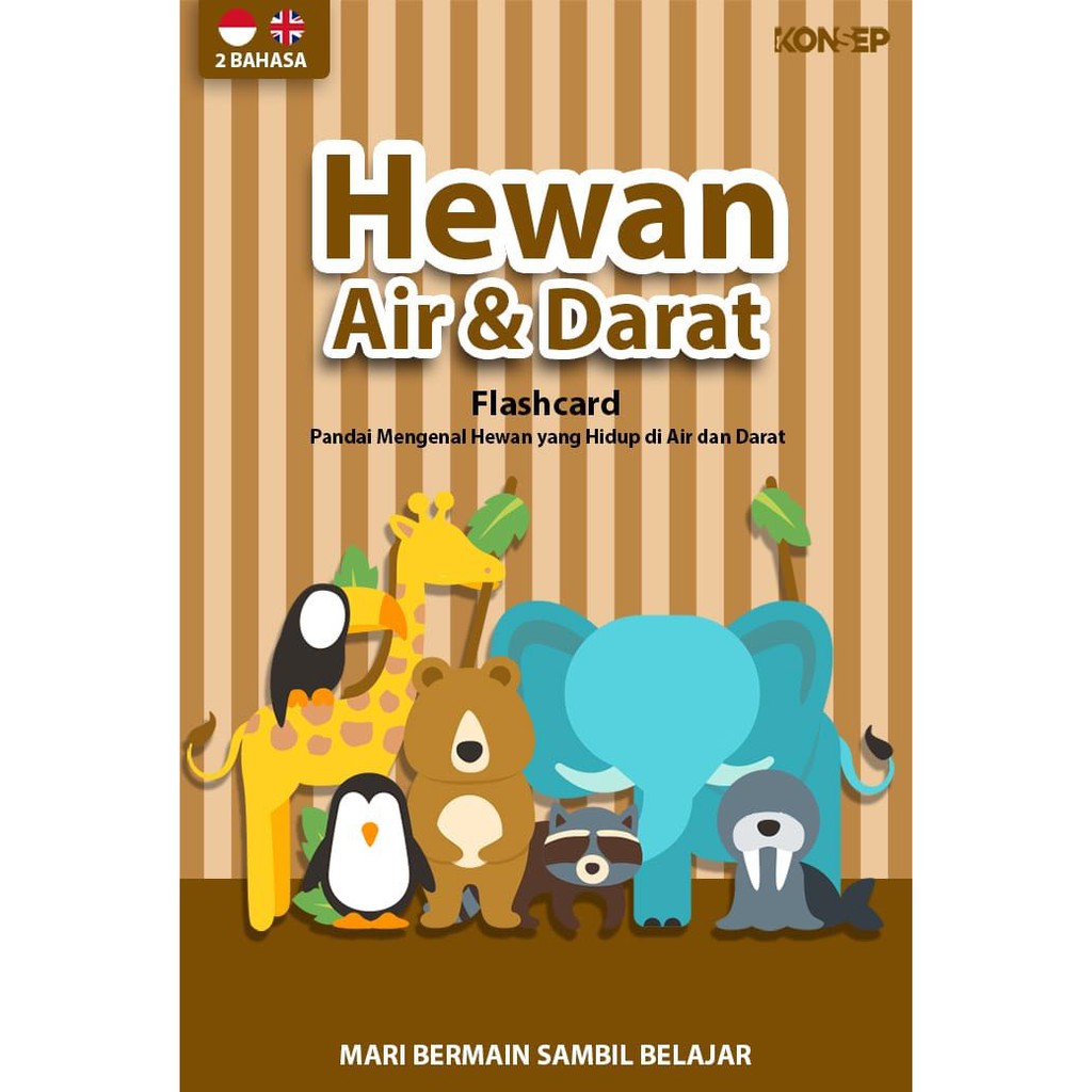 Konsep Flashcard Hewan Air Dan Darat Animal Series Kartu Permainan