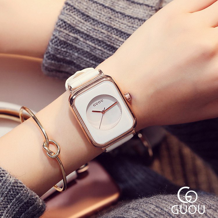 【Factory Outlet】GUOU Watch untuk Wanita2021Baru Jelly Desain Kecil Square Watch Sederhana Fashion Silikon Band Jam tangan anti air perempuan