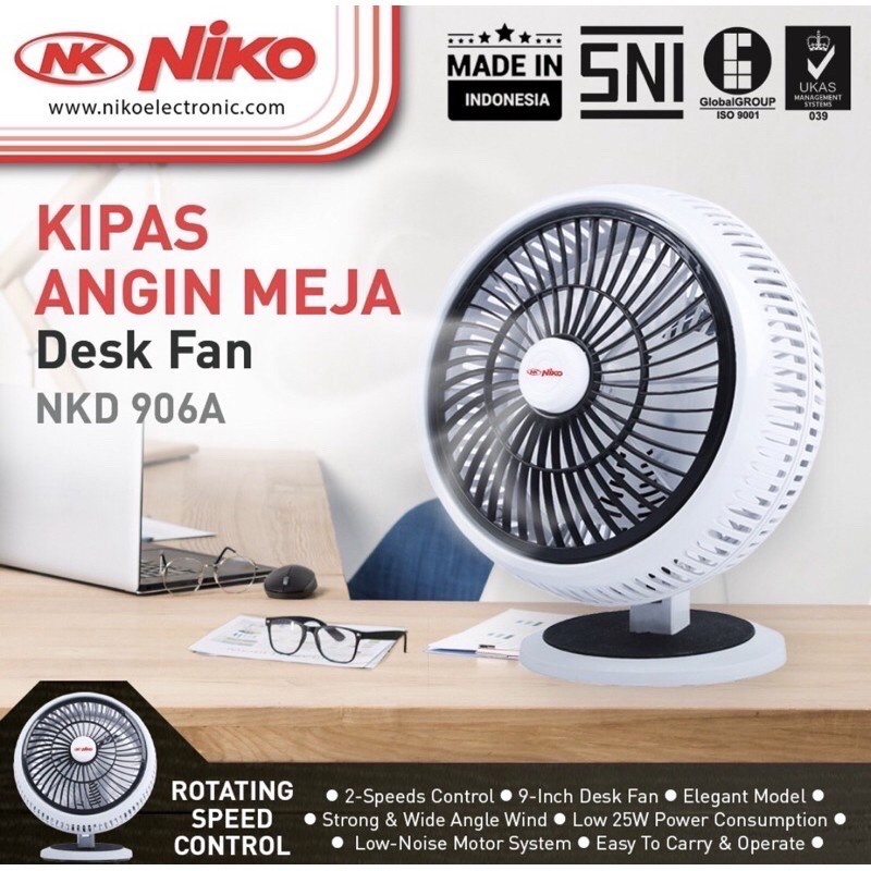 Niko Desk Fan NK 906A Kipas Meja 9 Inch 25 Watt 2 Speed