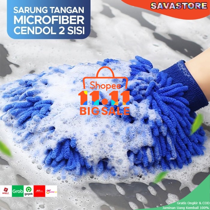 SARUNG TANGAN MICROFIBER CENDOL CUCI MOBIL MOTOR 2 SISI PREMIUM