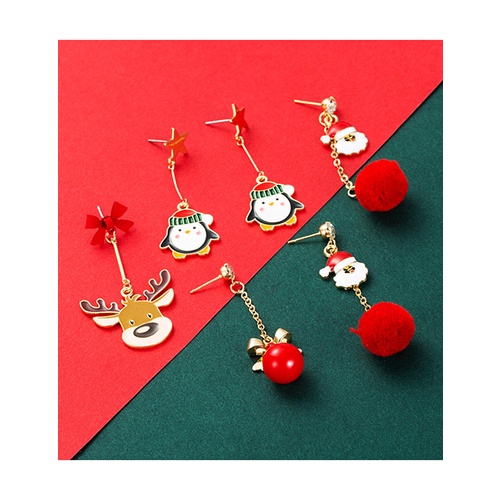 LRC Anting Tusuk Fashion Christmas Alloy Drop Oil Santa Hair Ball Penguin Elk Earrings Q04596