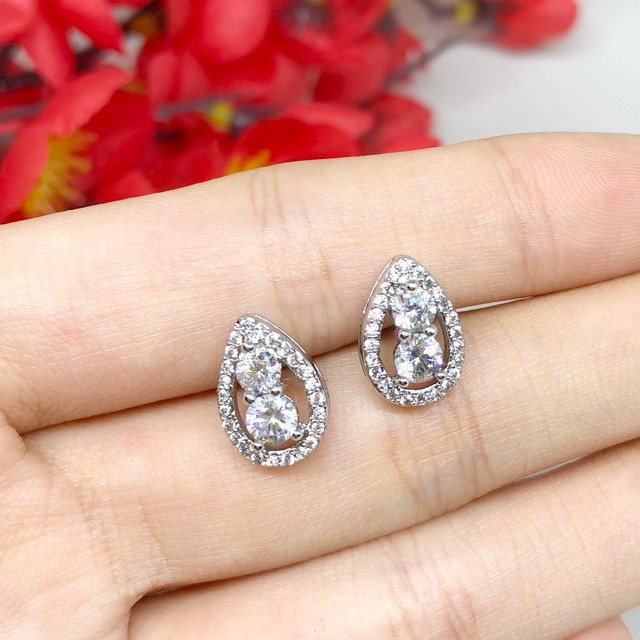 Anting Tusuk Xuping Premium Asli Silver Batu Diamond Look Lapis Emas Putih - BE266