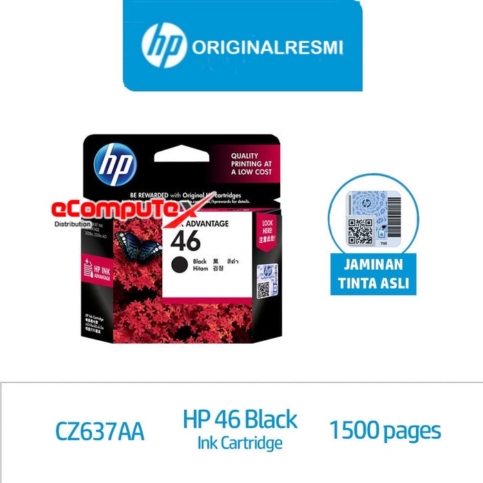 CARTRIDGE HP 46 BLACK / TINTA CATRIDGE HP46 HITAM ORIGINAL - RESMI