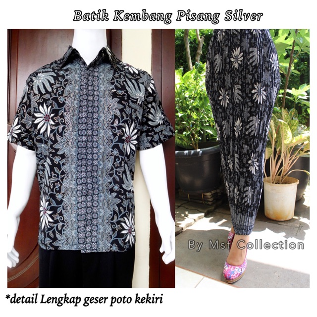 Couple batik kembang pisang silver/ batik premium/ couple lamaran/ baju couple