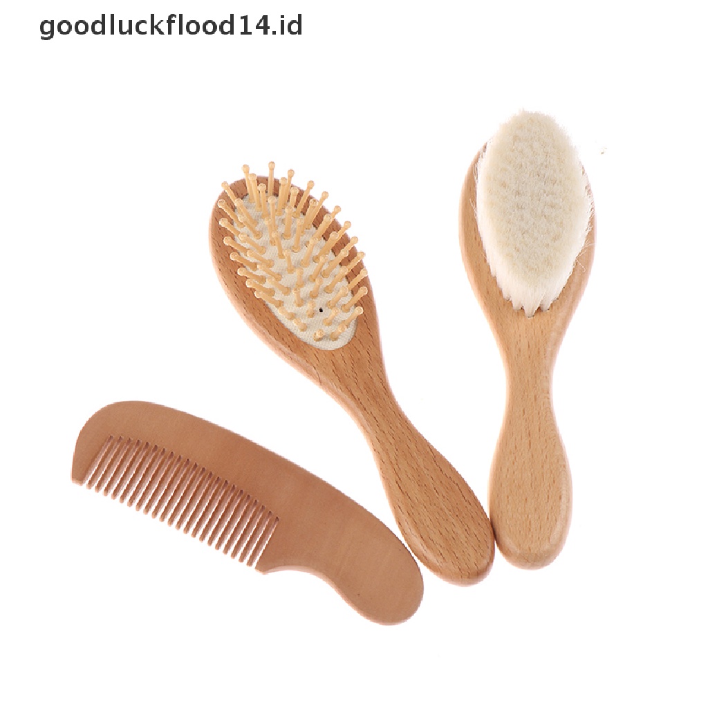 [OOID] 2 Pcs / Set Wooden Baby Bristles Goat Comb Head Soft Brush Comfort Massager Set ID