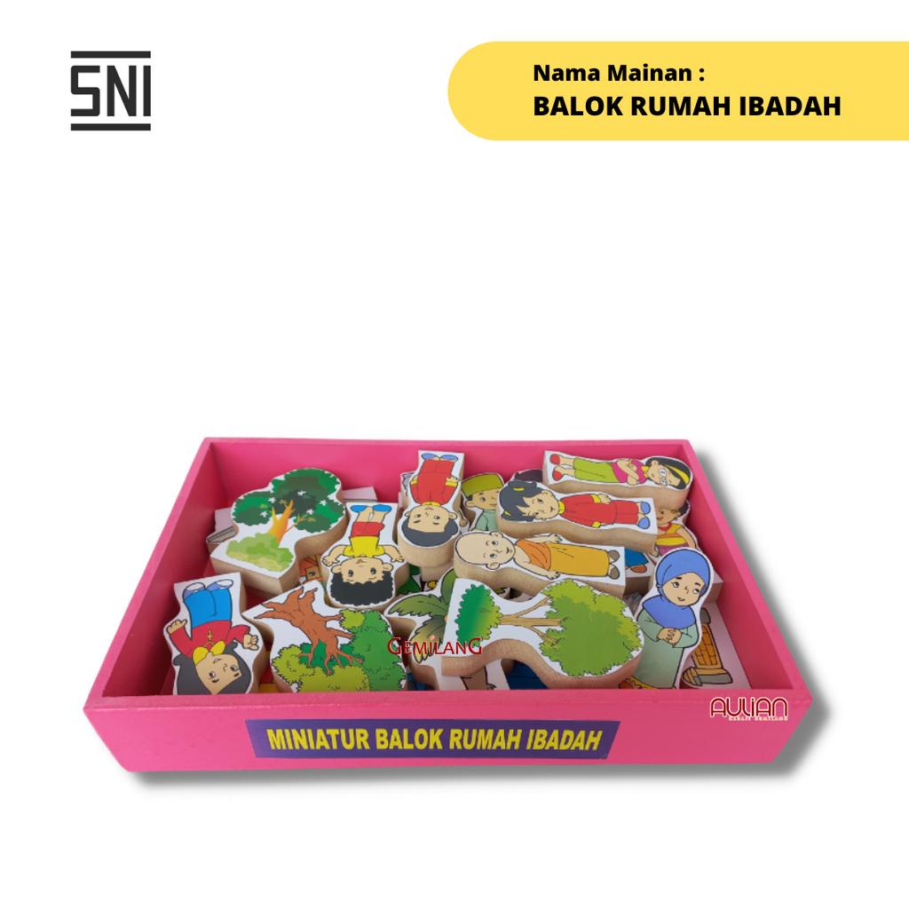 MAINAN EDUKASI ANAK / MAINAN KAYU / APE PAUD - BALOK RUMAH IBADAH