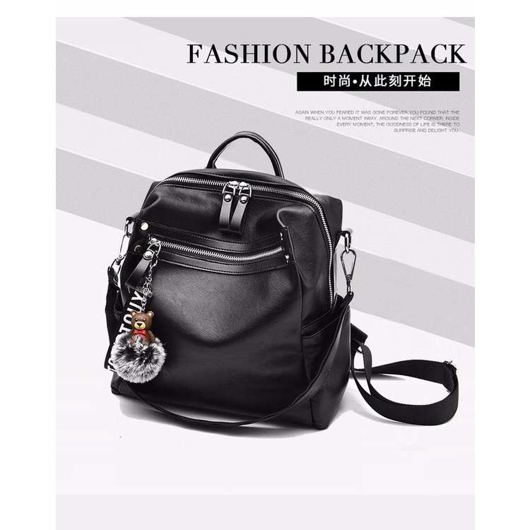 Tas Ransel Wanita Korea Fashion Style Free Gantungan Tas Punggung Cewek Backpack Women Kulit Sintetis Tas Ransel Wanit Korea Style Kekinian Tas Wanita Kulit Korea Murah Azgalery T264