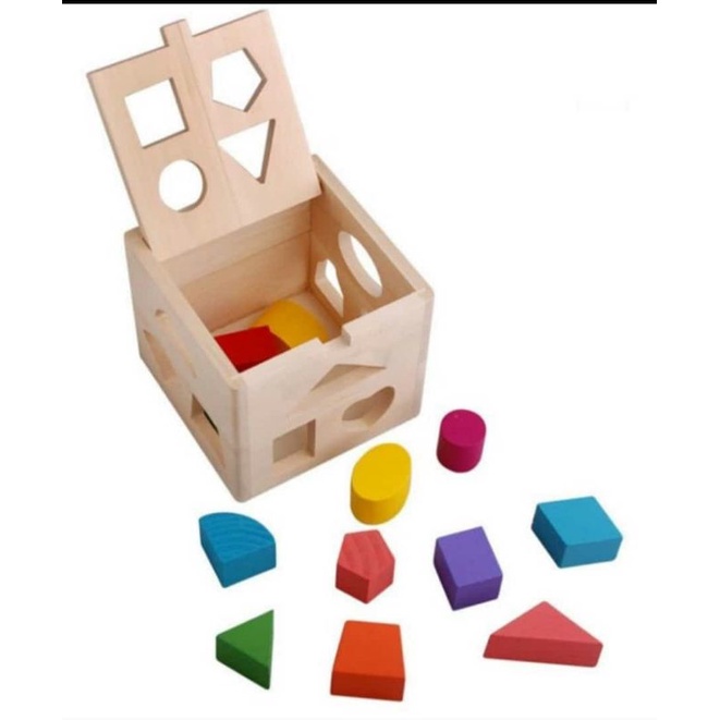 Mainan Thirteen Hole Sorting Box Kayu Geometri
