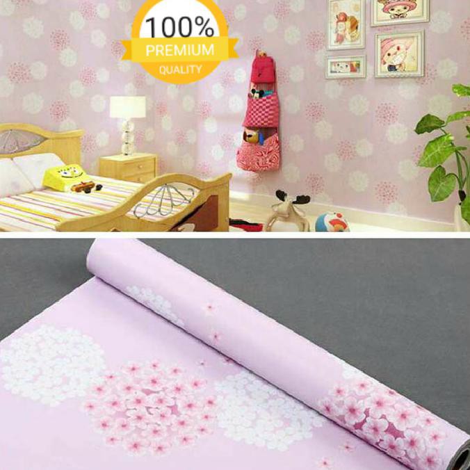 Bergaransi Grosir Murah Walpaper Stiker Dinding Pink Bunga Putih &Pink Terlaris
