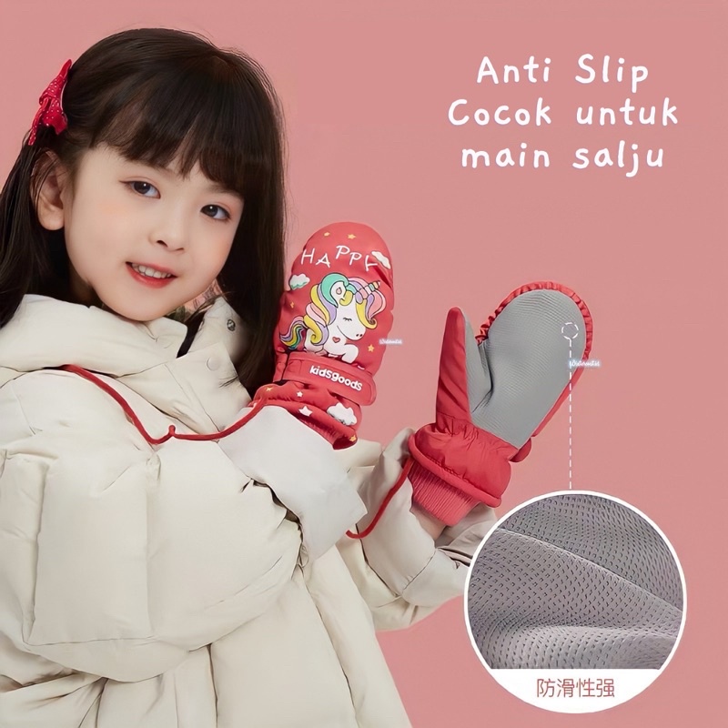 Kids snow gloves waterproof mitten mittens sarung tangan anak anti air ski salju hangat remaja