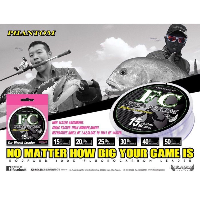 Senar Leder Rodford FC PHANTOM Leader UL Fluorocarbon - Senar Pancing Ultra alight Leader Laut Terba
