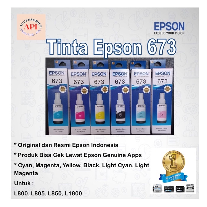 Tinta Epson 673 Black 673 Colour Original - Tinta Printer Epson L800 L805 L850 L1800