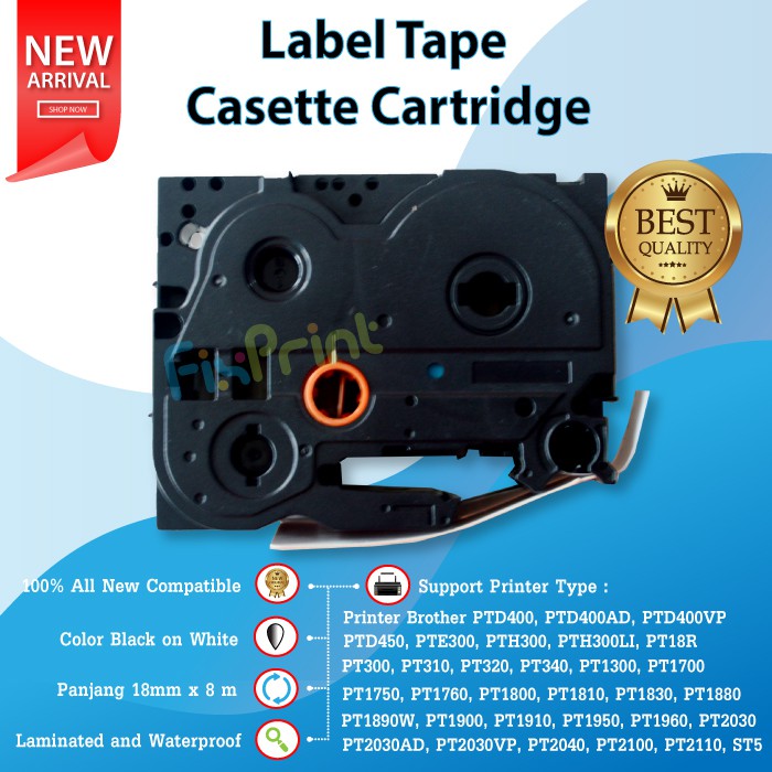 Label Tape Casette Black on White 18mm PTD400 400AD 400VP PTD450 PTE300 PTH300 PTH300LI PT18R 18 mm