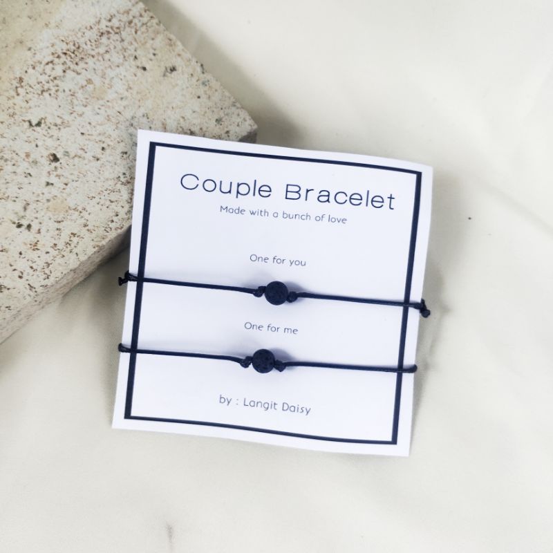 Gelang Pasangan  Couple Manik Batu Lava | Gelang Tali Super Tipis Waterproof  Anti Air | Gelang Cowok Cewek | Gelang Capel Coupel Kapel Caple Bracelets Beeds gelang Simple Couple Gelang Vintage minimalis