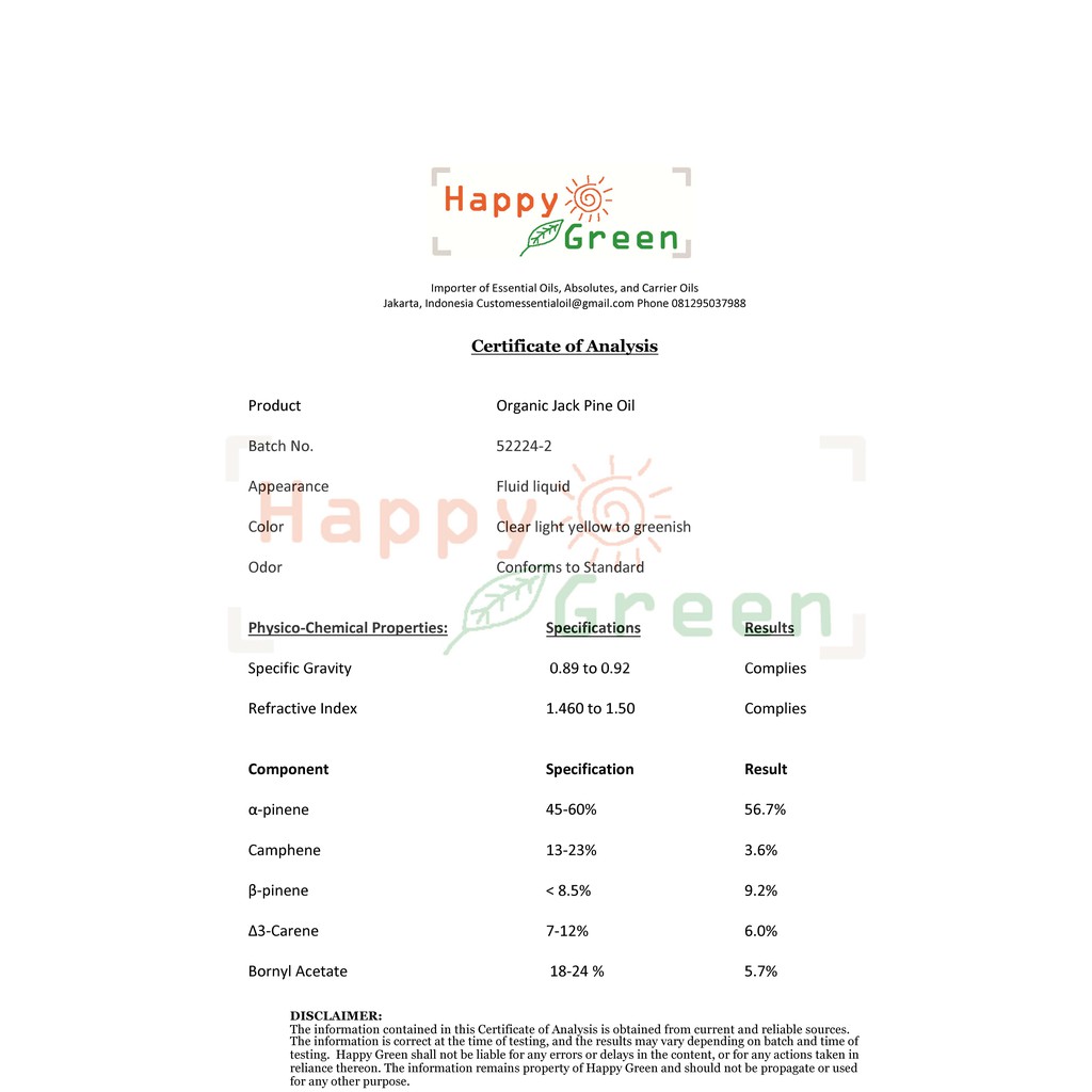 Happy Green Jack Pine Essential Oil  - Minyak Jack Pinus