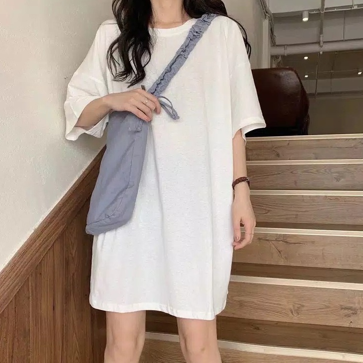 MEIMEISHOP DORLY PLAIN MILANA DRESS KAOS POLOS KOREA OVERSIZE BASIC BAJU WANITA TERMURAH LENGAN PANJANG