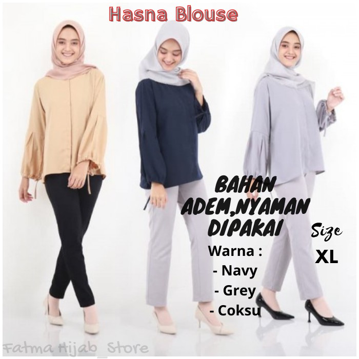 Atasan Baju wanita Blouse Muslim Bluse Wanita Remaja Kekinian  2021Terbaru Polos Hasna blous