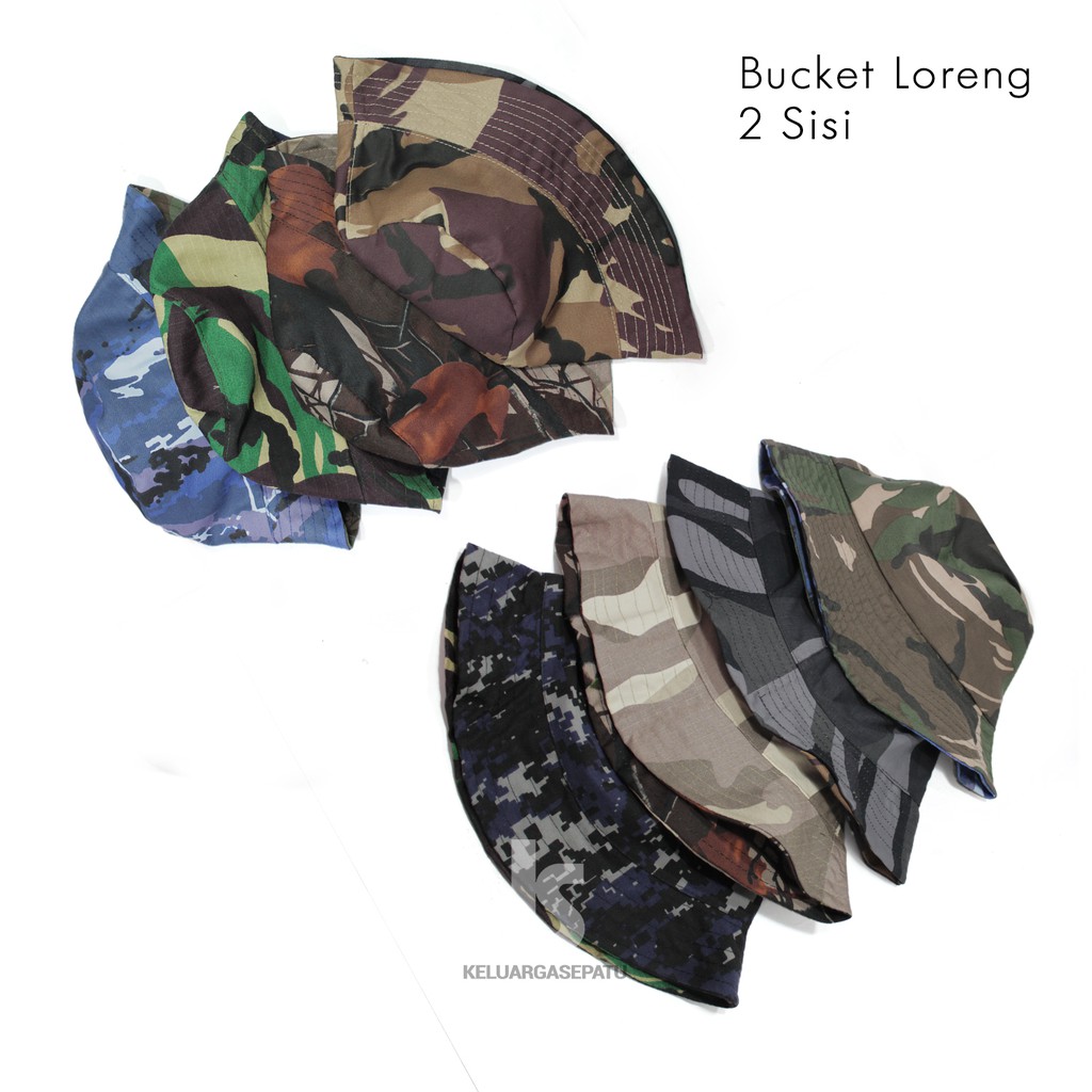 Topi Bucket LORENG DUA WARNA Bucket Hat motif loreng premium