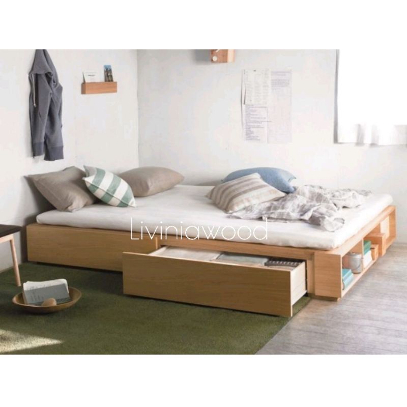 Tempat tidur minimalis laci 120x200 Kayu jati, ranjang dipan lesehan, divan lantai polos