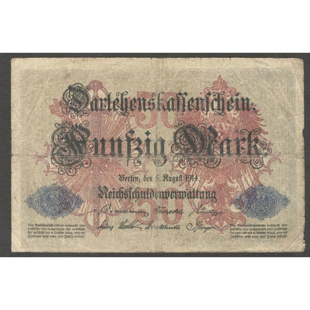 Uang Kertas Kuno Jerman Germany Reichsbanknote 50 Mark 1914 Fine Bekas