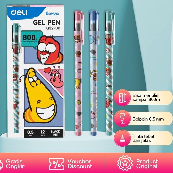 

TERBARU ✾ Deli School Gel Pen / Pulpen Gel Kartun Larva 0.5mm Isi 12 pcs Tinta Hitam Tiga Variant Gambar EG32`