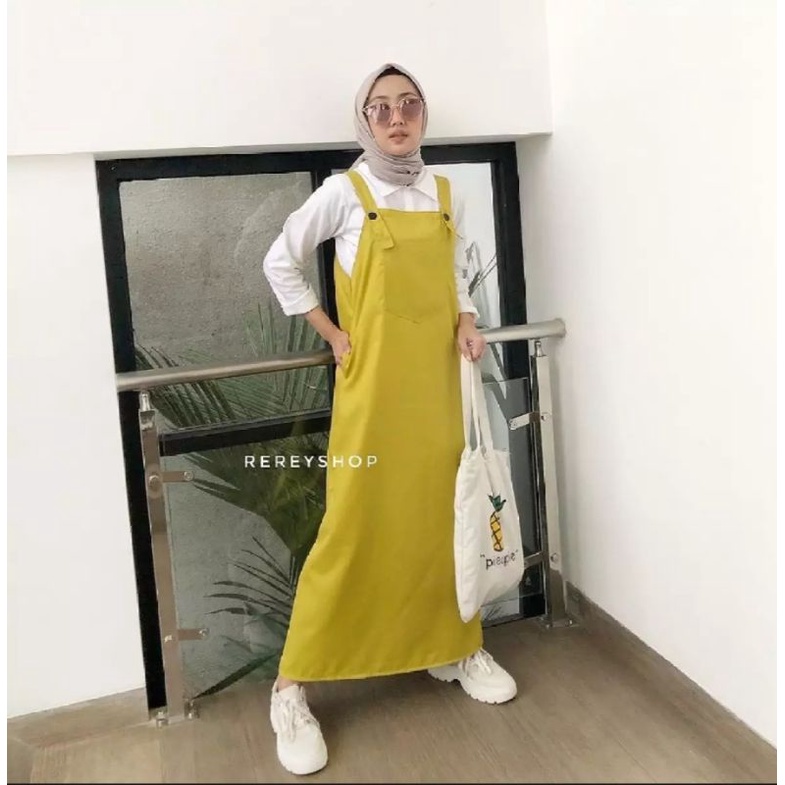 Overall Anya Saku depan polos panjang/long dress panjang